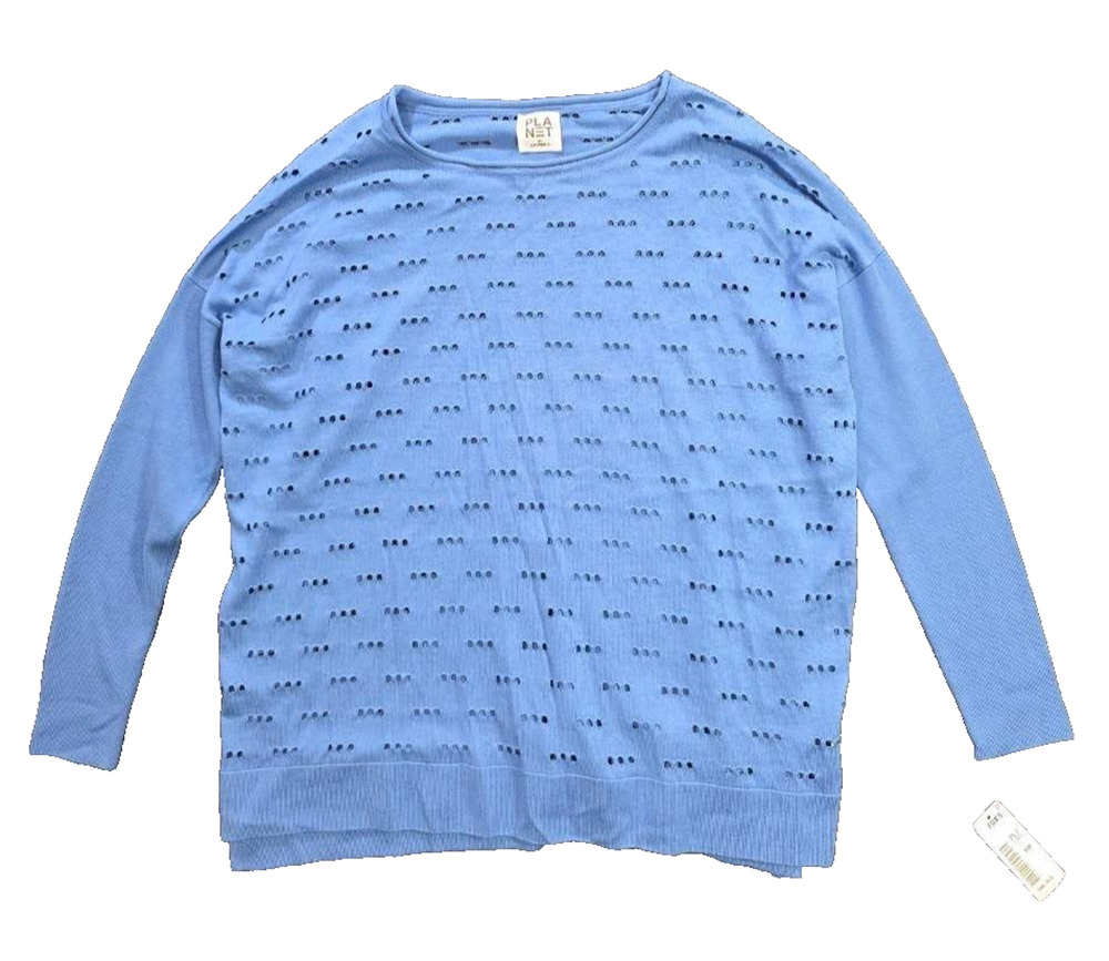 Planet by Lauren G pima cotton Distressed Laser Cut Oversized sweater OS A011108